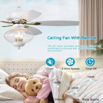 ZUN 52'' Low Profile Ceiling Fan , White Modern Ceiling Fans with Remote Control for Bedroom,Living W1592P163936