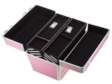 4 Tier Lockable Cosmetic Makeup Train Case with Extendable Trays Pink 73147203