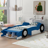 Twin Size Race Car-Shaped Platform Bed with Wheels,Blue WF311965AAC