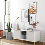 Modern TV Stand with Wave-Design Doors, Open Shelf & Adjustable Shelf - Stylish and Functional for W3151P288928