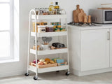 Utility Rolling Cart, 4Tier Slim Storage Design, Metal, Lockable Wheels, White 43694820