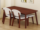 1 Table 2 Chairs 1 Bench Dining Set, Rubber Wood Frame with Beige Upholstered Seats, Deep Walnut 24362800