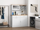 68-Inch Tilting Trash Cabinet with Hidden Trash Can & Multi-Storage Compartments, White & Natural 95343901