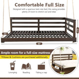 TOPMAX Acacia Wood Porch Swing Bed for Outdoor with Hemp Ropes - Full Size Patio Hanging Bed, 350lbs N717P265860D