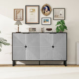 ZUN Carved 4 Door Sideboard Sideboard Buffet Cabinet with Storage Black and White Striped Sideboard , W2232P189266