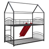 ZUN Twin Over Twin Metal Bunk Bed With Slide,Kids House Bed Black+Red 88600955