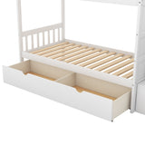 ZUN Twin over Full/Twin Bunk Bed, Convertible Bottom Bed, Storage Shelves and Drawers, White 05530338