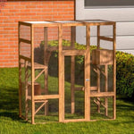 ZUN Outdoor Cat Enclosure, Large Wood Cat Cage with Sunlight Top Panel, Perches, Sleeping Boxes, Pet W2181P152977