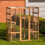 ZUN Outdoor Cat Enclosure, Large Wood Cat Cage with Sunlight Top Panel, Perches, Sleeping Boxes, Pet W2181P152977