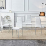 ZUN Grid armless high backrest dining chair, 4-piece set of silver metal legs white chair, office chair. W1151107273