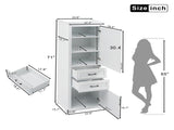 71-inch tall freestanding bathroom vanity with damping-hinge doors and drawers, featuring a modern N729P335588K
