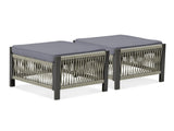 Outdoor PE Wicker Ottomans Set of 2, Patio Rattan Footrests with Gray Cushion for Backyard or Deck T3773P419406