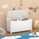 ZUN Kids Wooden Toy Box Storage with Safety Hinged Lid for Ages 2+ 43537735