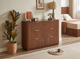 6 Drawers Dresser,55" Wide Modern Chest of Drawers Curved wave Design, Dresser TV Stand, Wood Drawer W1820P324616