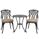 ZUN 3 Piece Bistro Table Set Cast Aluminum Outdoor Patio Furniture with Umbrella Hole and Grey Cushions W2505P151716