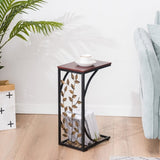 54*30.5*21CM Leaf Pattern Iron Side Table Coffee Table Brown 84392576