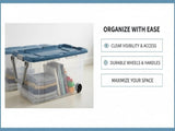 160 Quart Durable Clear Storage Container with Latching Lid and Pull Handle, Blue, 2 Pack 65302006