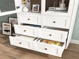 White MDF Display Storage Cabinet,Tall Kitchen Pantry Cabinets with Glass Doors and Adjustable W409P195106