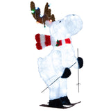 44" Animated Skiing Christmas Reindeer - 98 Cold White LEDs 12 Color String Lights, Red Scarf 51142454