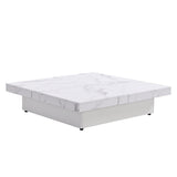 ZUN Square Marble Veneer Coffee Table Sliding Top with Storage in White 39.4'' WF322094AAK