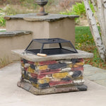 ZUN 28" Concrete Wood Burning Outdoor Fire Pit Table with Lid - Natural Gray 13447632