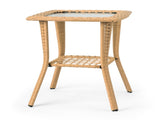 Outdoor Wicker Side Table, Rattan End Table with Glass Top, Patio Coffee Bistro Table for Indoor 30348373