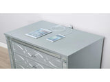 2 Drawers Nightstand with Fret Work Detail in Silver Metallic B016P255631