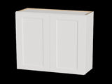 33 Inch White Shaker Double Door Wall Cabinet Solid Wood with 2 adjustable shelves Ready to Assemble T2950P490383