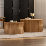 ZUN Vintage Fashion Style Cylindrical Nesting Coffee Table Set with Vertical Textured Embossed Design W757P195740