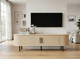 Oak Color Embossed Particle Board TV Stand, Oval Tabletop 1473558cm, Modern Entertainment Center 31438079