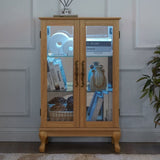 Elegant Light Oak Curio Cabinet with Tempered Glass Doors, LED Light, Mirrored Back Panel & W1758P290028