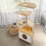 ZUN Corner Cat Tower, Cat Tree with Scratching Post, Cat Condo with Feeding Station and Climbing W1687106555