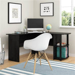 ZUN L-Shaped Wood Right-angle Computer Desk with Two-layer Bookshelves Black 84545998