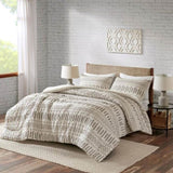 Cotton Jacquard Comforter Mini Set Ivory/Charcoal Full/Queen B035128810