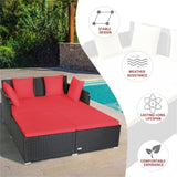 Red Outdoor Rattan Daybed with Upholstered Cushions 48768707