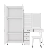 ZUN Makeup Vanity Table Large Armoire Wardrobe Set, Dressing Table with LED Mirror Power Outlets 94145965