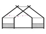 Black House Shaped Twin Size Kids Metal Bed with Side Rails, Platform Bed No Box Spring Needed, Safe 35174809