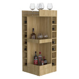 FM FURNITURE Lamer Corner Bar Cabinet with Wine Rack and Open Shelf, Natural Oak B128P269883