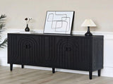 Modern Black Sideboard Cabinet with Decorative Nailhead Accents, Stylish Storage Solution for Dining 93430200