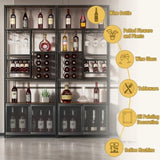 ZUN 82.7" Industrial Standing Wine Rack with Glass Rack Tall Freestanding Floor Bar Cabinet WF325111AAB