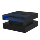 U-Can Lift-Top Coffee Table with 2 Drawers, Modern Square Coffee Table with Glass Top and High-Gloss N724P290043B