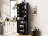 K&K 71" Tall Kitchen Pantry Cabinet with 3 Pull Out Cabinet Organizers, Farmhouse Embossed Texture N707P256507B