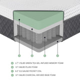 ZUN 12" Twin Green Tea Gel-Infused Memory Foam Hybrid, Plush Foam Pocket Coils, B011P218280