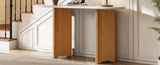 TREXM Narrow Console Table, Entryway Table with Oval Marble Top, Rustic Sofa Table with Curved Legs, N715P245728D