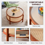 ZUN Modern minimalist circular double-layer solid wood coffee table, craft glass tabletop, second layer W1512P271071