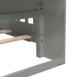 Twin Pine Wood Bed with Bookcase Headboard ,LED Motion Sensor Light, Guardrails,Grey W504P277595