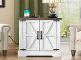 ON-TREND Farmhouse End Table with Charging Station, Rustic Wood Nightstand with Adjustable Shelf, N721P246478K