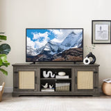 Farmhouse Rattan TV Stand Console Table for TVs up to 70 Inches, TV Console Table with 2 Storage W1758P178929