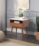 Walnut Finish 1pc End Table with Faux Marble and Drawer Shelf Living Room Furniture Side Table B01183256