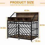 ZUN 43.3 inch Dog Cage Furniture for Large Dogs,Wooden Dog Crate Divider,Double Door Dog Kennel 47748173